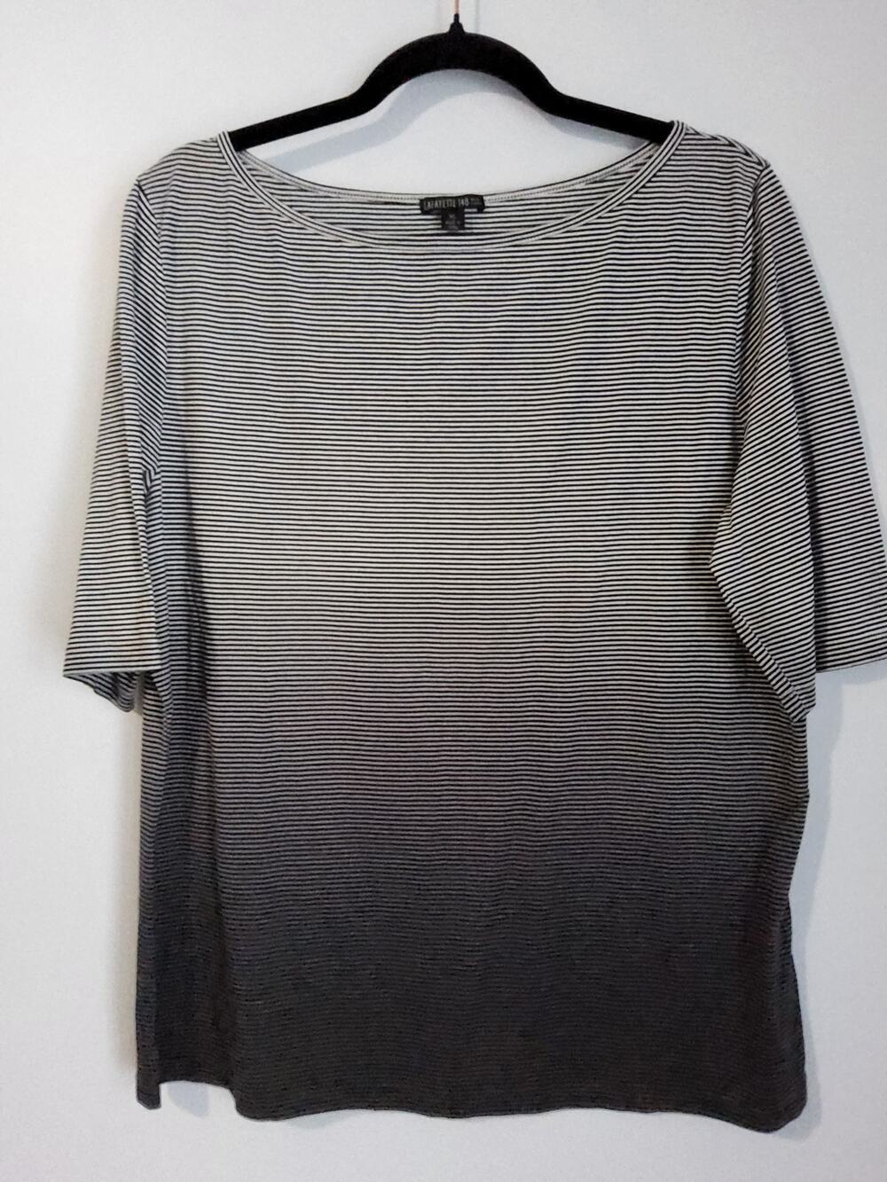 Lafayette 148 New York Top Womens XL Black White Stripe Ombre 100% Cotton